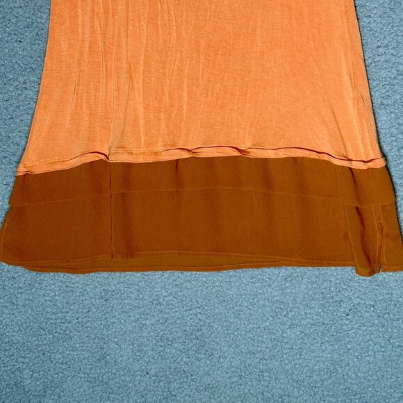 LOGO Lori Goldstein Orange Tunic Top Small Layered Hem Rayon Spandex Blouse Boho - Picture 6 of 10
